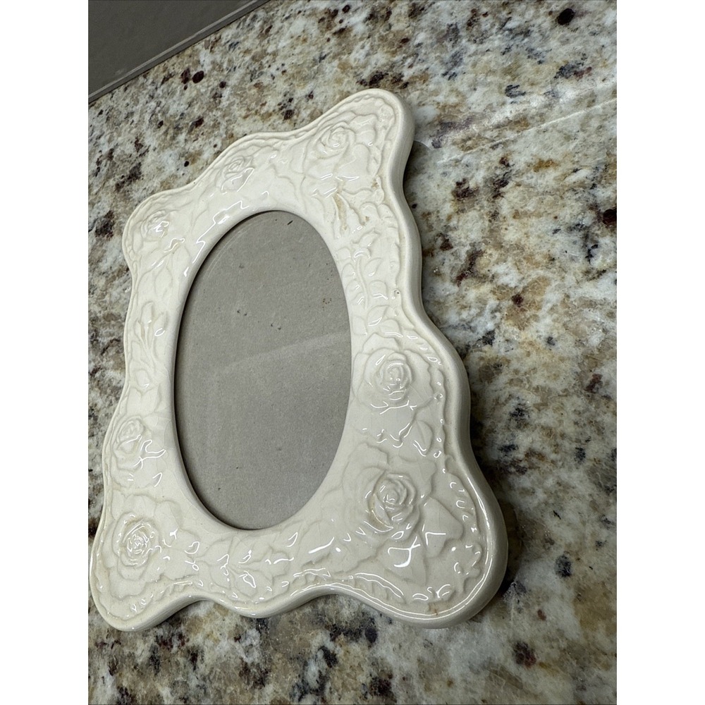 Terragrafics Vintage 80s Ceramic Picture Frame Rose Floral Cottagecore Ornate - Picture 3 of 7